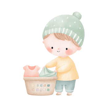 Cute Boy Helping with Laundry Watercolor Illustration. png