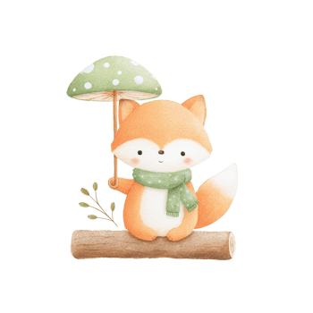 Cute Watercolor Fox with Mushroom Umbrella Illustration. png