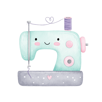 Cute Watercolor Sewing Machine with Thread and Heart. png