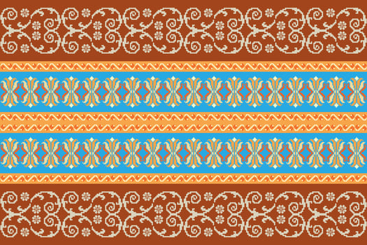 Orange Blue Traditional Geometric Fabric Pattern vector