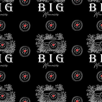 Seamless pattern with camera and lettering big moments. vector