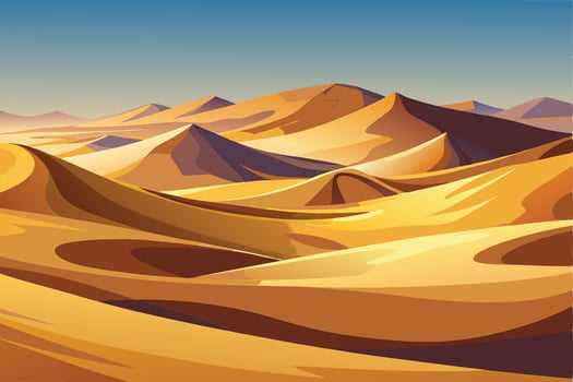 Serene Sunset over Golden Sand Dunes A Breathtaking Panoramic Desert Landscape - Professional digital artwork with vibrant colors and detailed composition vector