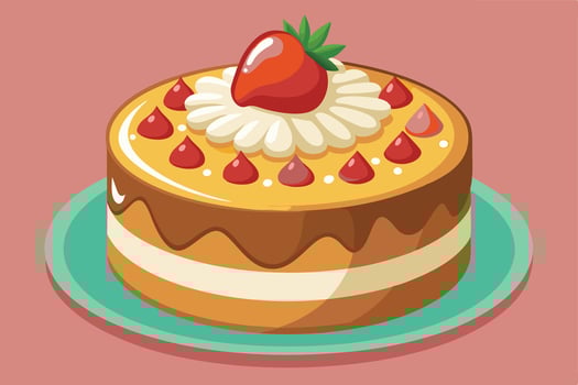 Delicious Strawberry Cake on Teal Plate A Festive and Joyful Dessert Image - Professional digital artwork with vibrant colors and detailed composition vector
