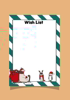 wish list with a bear on Santa's sleigh vector