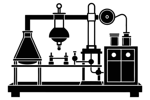 Intricate Scientific Apparatus A Detailed Illustration of Complex Laboratory Equipment for Chemical Experiments in a Monochromatic Style vector
