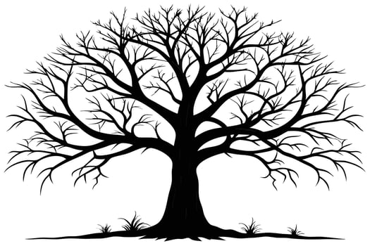 Majestic Silhouette of a Leafless Oak Tree in Winter, Evoking a Sense of Solitude and Mystery vector