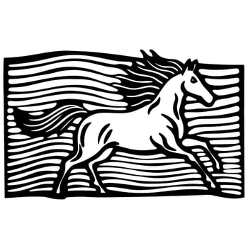Galloping horse silhouette with flowing mane, abstract lines background, wild animal motion illustration vector