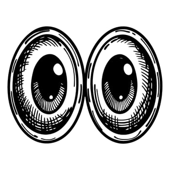 wide open eyes icon black and white hand drawn sketch, expressive gaze, curiosity, surprise, alertness symbol vector
