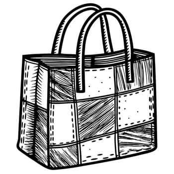 Patchwork tote bag sketch hand drawn reusable shopping bag with two handles, eco friendly textile accessory vector