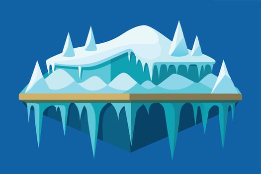 Enchanting Frozen Island Floating in a Serene Blue Sky A Magical Winter Wonderland Illustration - Professional digital artwork with vibrant colors and detailed composition vector