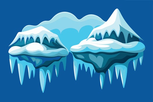 Enchanting Frozen Isles Serene Winter Wonderland Landscape for Game Design, Featuring Icy Platforms, Snow Caps, and Hanging Icicles vector