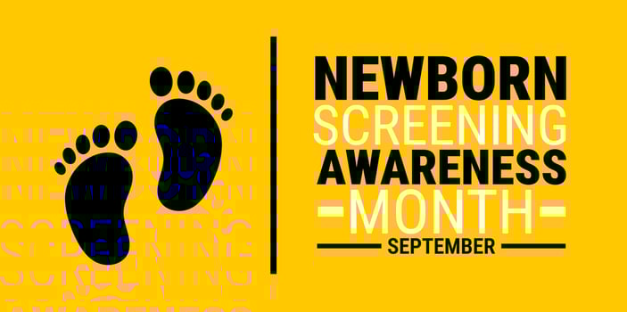 Newborn Screening Awareness Month background, banner, card or poster design template is observed every year during September, to raise awareness about the mission vector