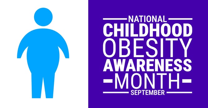National Childhood Obesity Awareness Month background, banner, card or poster design template is observed every year during September, to raise awareness about the mission. illustration. vector