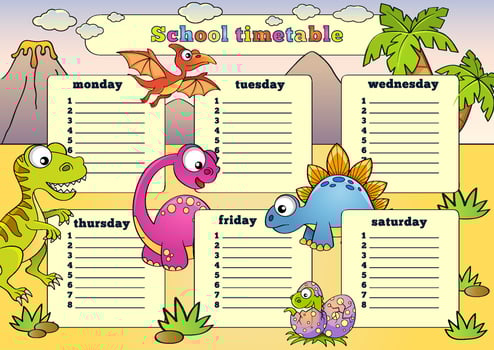 Colorful dinosaur school timetable for kids vector