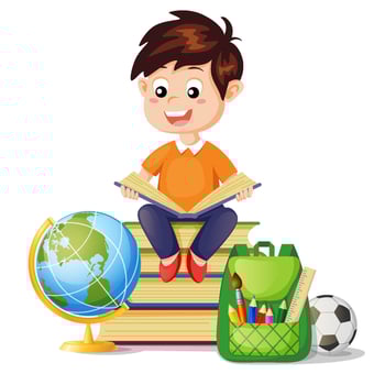 Boy reading books with globe and backpack vector