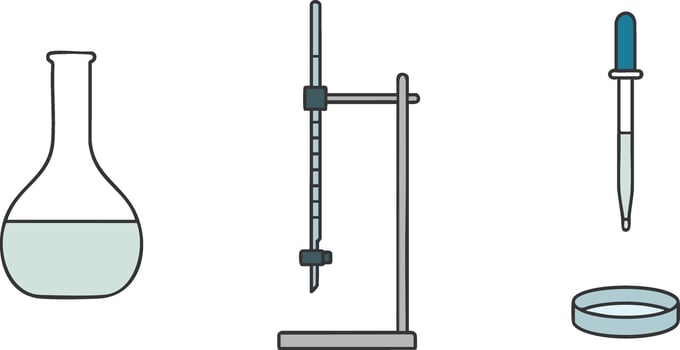 Laboratory equipment line art flask stand pipette and petri dish vector