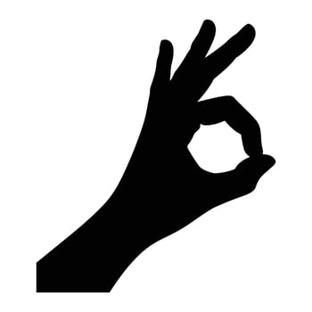 Black silhouette of a hand forming an ok gesture sign symbol vector