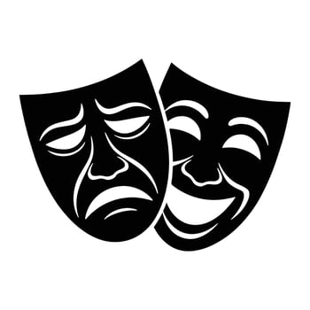 Black tragedy comedy masks with white accents theater masks drama vector