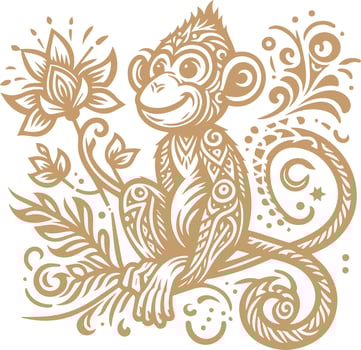 monkey with floral ornament on its head vector
