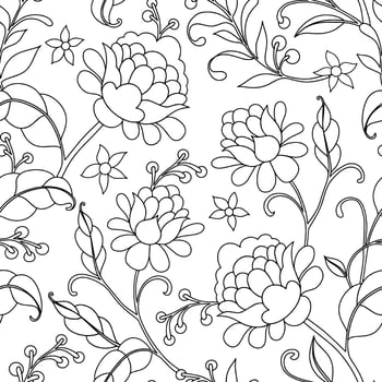 Coloring page. Seamless pattern with floral ornament in vintage style. Line art. vector