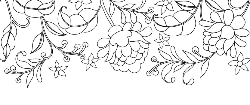 Coloring book. Seamless frame with floral ornament in vintage style. Line art. vector