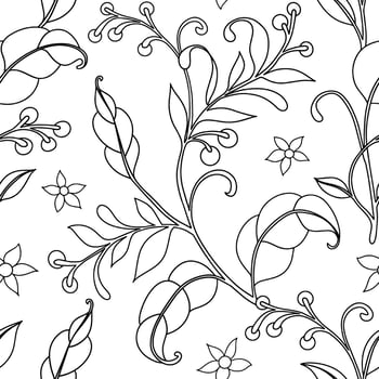 Coloring book. Seamless pattern with floral ornament in vintage style. Line art. vector