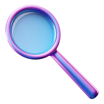 A shiny purple and blue magnifying glass isolated on transparent background png