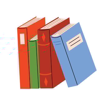 colorful books standing. Hardcover novels in different colors arranged upright. Reading and studying concept. Flat illustration isolated on white background. vector
