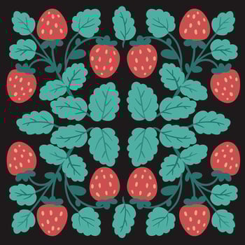 Strawberry ethnic floral black background element with Ukrainian folk motifs. Ornament ethno, boho. Cover print, textile design vector