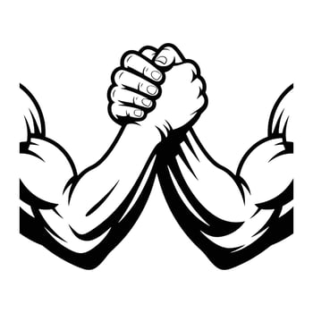 Two muscular arms locked in a strong grip arm wrestling strength vector