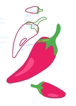Collection set of red chili cartoon and with line vector