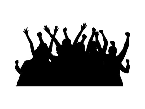 Crowd Silhouette with Raised Hands and Fists. Illustration for Concert, Protest, and Festival vector