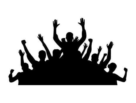 Crowd of People Cheering and Raising Hands Silhouette. Illustration vector