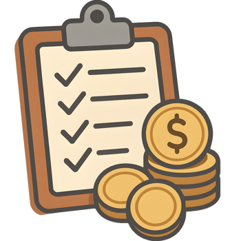 Financial Checklist on Clipboard With Dollar Coins png
