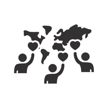 hand volunteer with heart icon, social participation, unity help, flat illustration vector