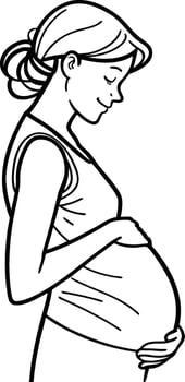 A gentle pregnant woman holding her belly in a beautiful black and white silhouette vector