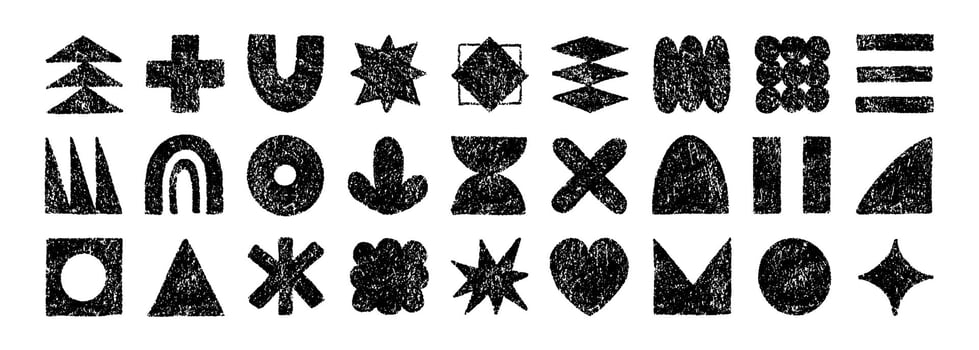 Black shapes and brutal figures with crayon pencil rough texture vector