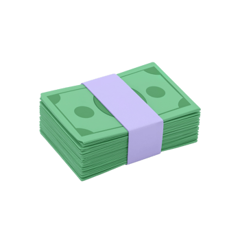 Stylized stack of money with secure purple band floating on a stark transparent background png