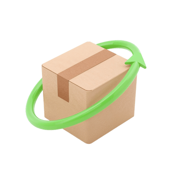 Cardboard box enclosed by looping green arrow symbol against an isolated transparent area concept png