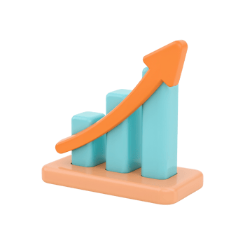 Stylized growth chart with upward arrow indicating positive trend on transparent canvas png