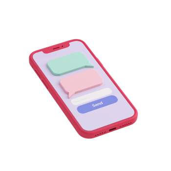 Modern smartphone displaying a user interface with colorful messaging app elements isolated png