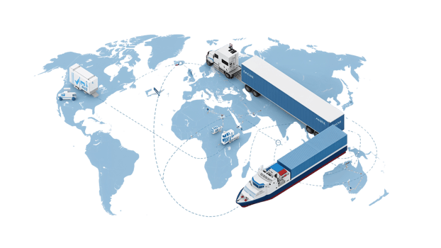 Global logistics network showing intercontinental transportation routes and freight movement on png