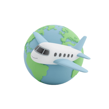 Stylized airplane circling a globe with friendly cartoon aesthetic and transparent void backdrop png