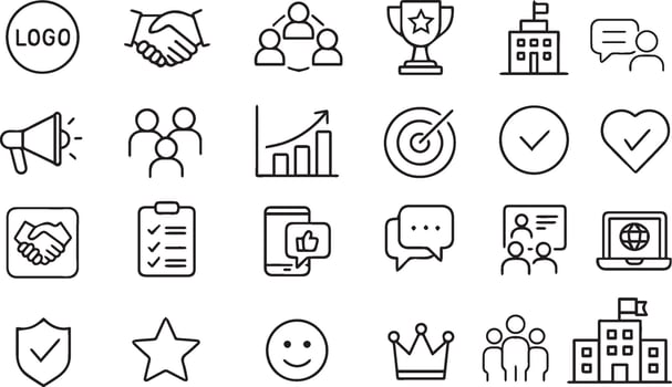 Employer Branding Editable Stroke Outline Icon Set Minimal art Pictograms for Corporate Culture, HR, Recruitment vector