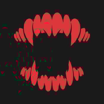 Red monster vampire teeth with long sharp fangs on black background vector