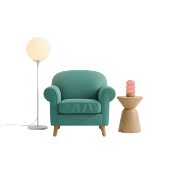 Serene Interior Arrangement Featuring an Armchair, Floor Lamp, and Side Table with Isolated Design png