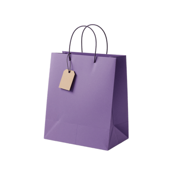 Elegant lilac paper shopping bag with a neutral tag offering retail brand opportunities and png