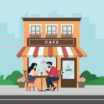 People drinking coffee on cafe terrace vector