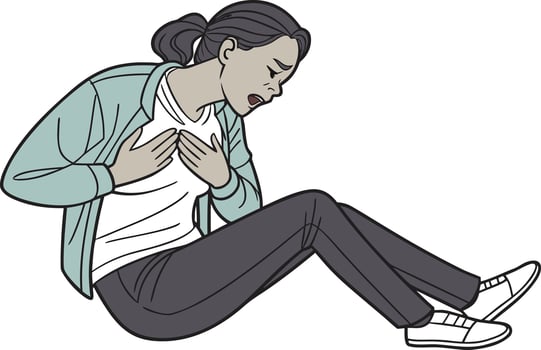 Detailed Woman Suffering Heart Pain Illustration Realistic Female Holding Chest Medical Illustration vector