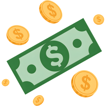 Dollar Bill and Coins Symbolizing Currency png